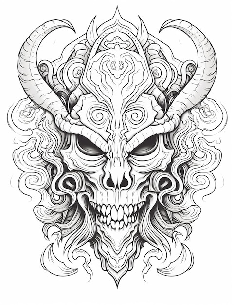 un dibujo de una cabeza de demonio con cuernos y una calavera ai generativa