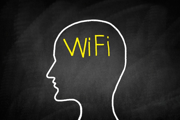 Dibujo de una cabeza con la palabra "wifi"