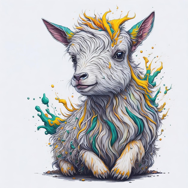 Un dibujo de una cabra con una cabra en ella.