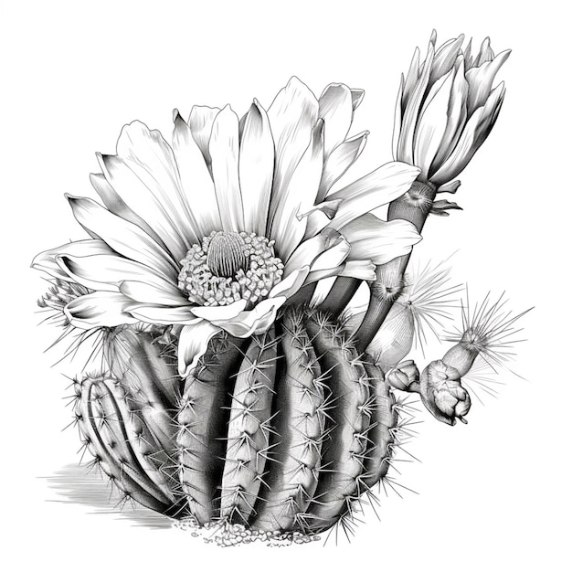 un dibujo de un cactus con una flor en él generativo ai