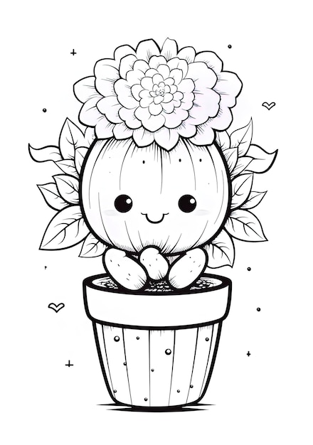 un dibujo de un cactus con flores