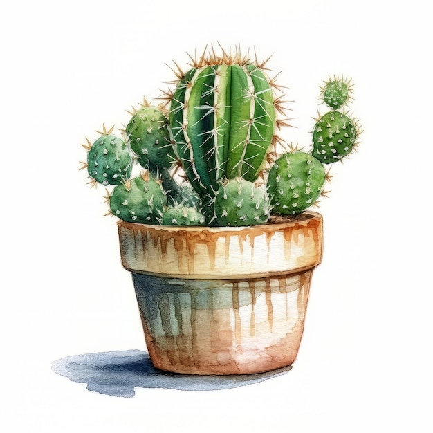 Dibujo de un cactus en una maceta con una bola verde encima.