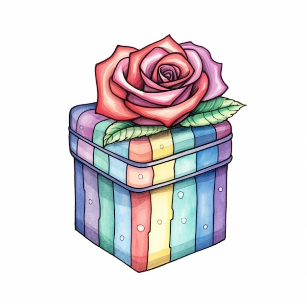 un dibujo de una caja colorida con una rosa en la parte superior generativa ai
