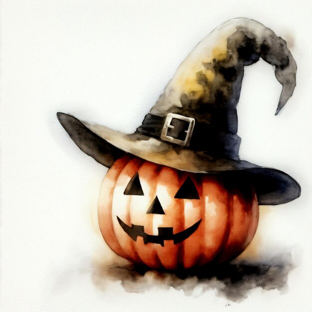 dibujo de una calabaza con un sombrero de bruja en él