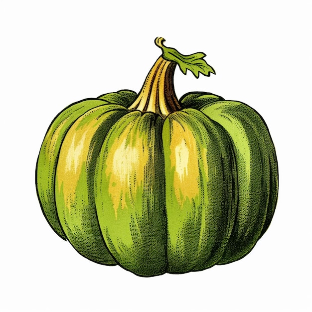 un dibujo de una calabaza verde con una hoja en la parte superior generativa ai