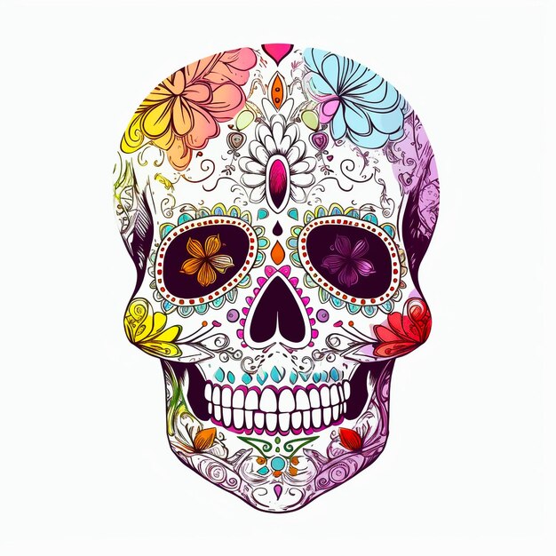 Foto dibujo de calavera de azúcar colorido