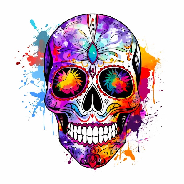 Foto dibujo de calavera de azúcar colorido