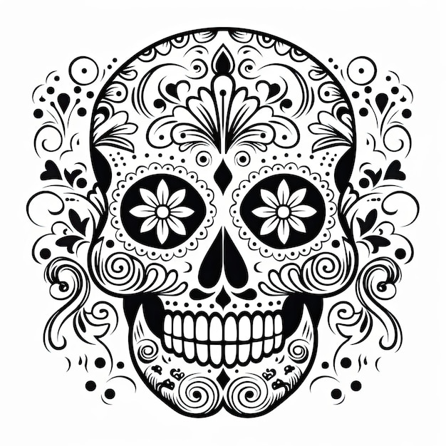 un dibujo de calavera de azúcar sobre un fondo blanco