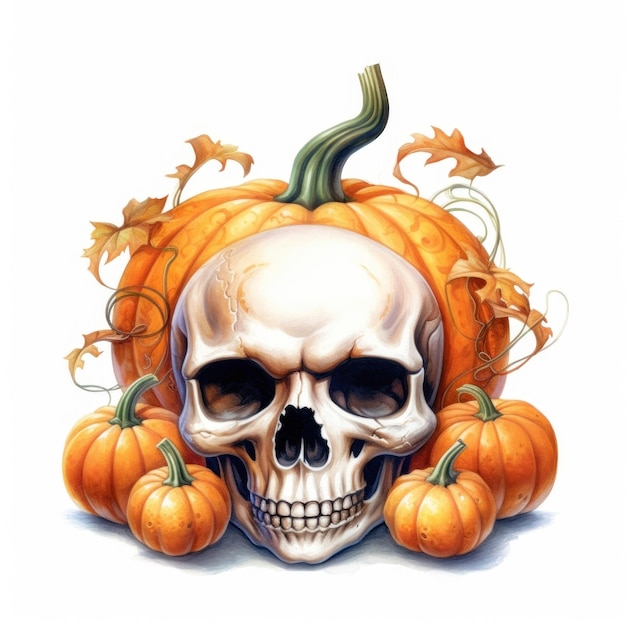 un dibujo de una calavera y calabazas con una calabaza.