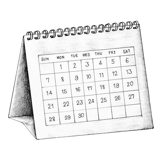 Dibujo de calendario clipart de dibujos animados png estilo blanco y negro