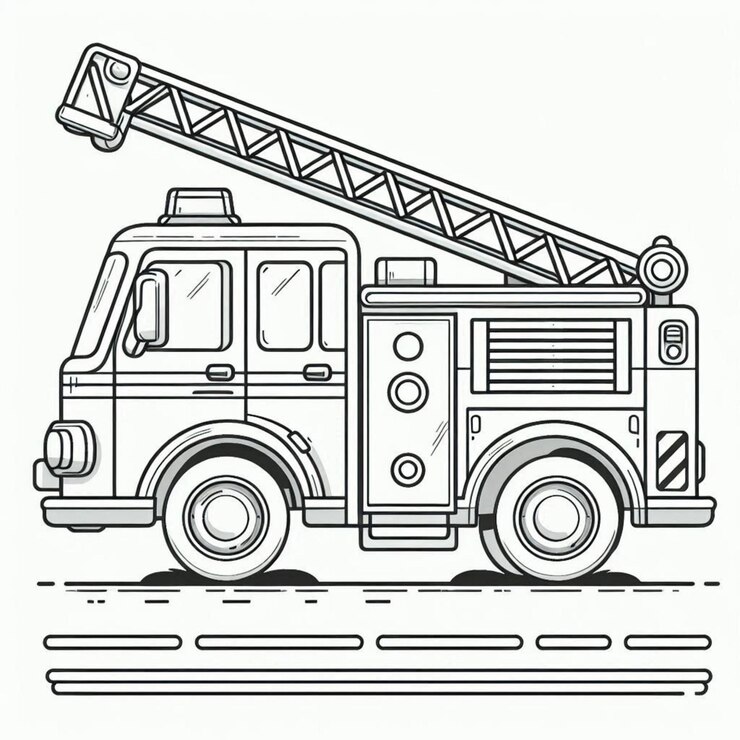 un dibujo de un camión de bomberos con una escalera en él