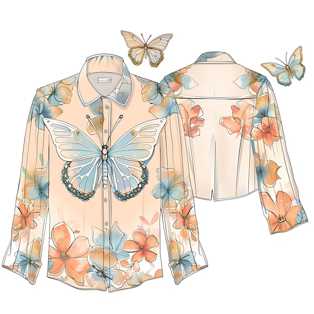 Foto un dibujo de una camisa con mariposas en ella