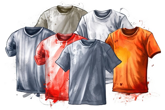 Dibujo de camisetas de colores aisladas sobre fondo blanco Generado por AI