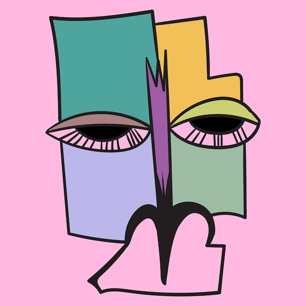 un dibujo de una cara con ojos y una letra l en él