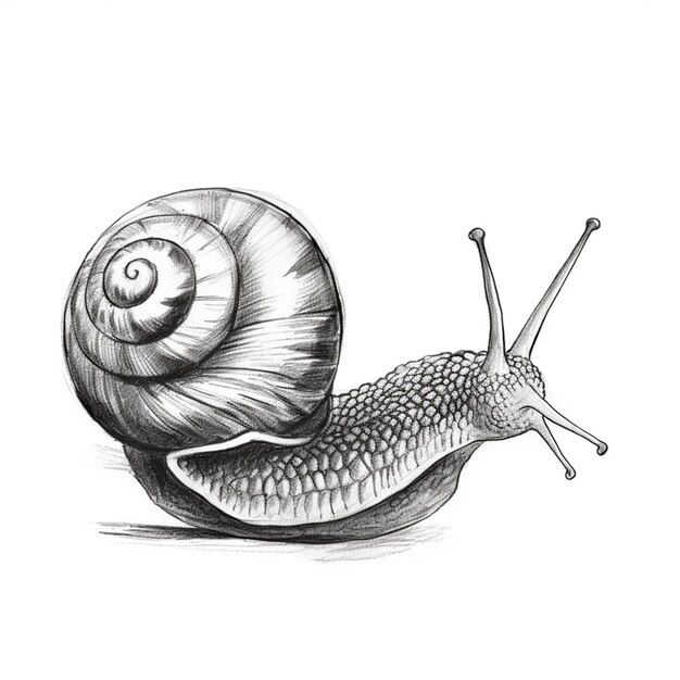 Foto un dibujo de un caracol con una concha en su espalda generativo ai
