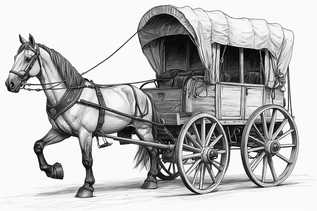 Un dibujo de un carro con un caballo dibujado en él generativo ai