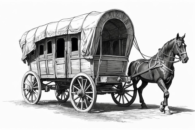 Un dibujo de un carro con un caballo dibujado en él generativo ai