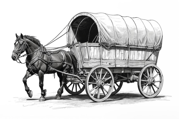 Un dibujo de un carro con un caballo dibujado en él generativo ai