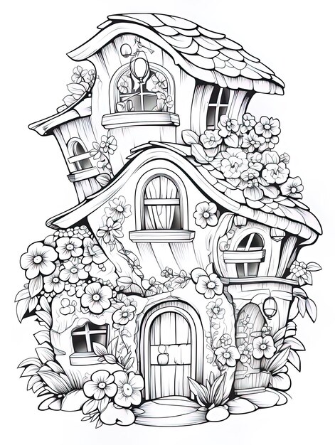 un dibujo de una casa con una casa en la parte superior.