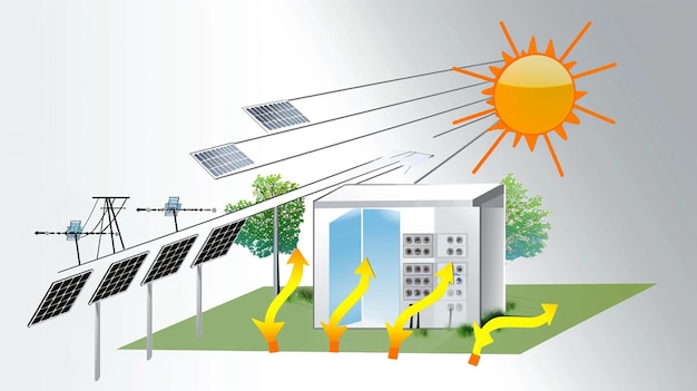 un dibujo de una casa con paneles solares en el techo