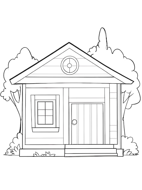 un dibujo de una casa con un reloj en el frente