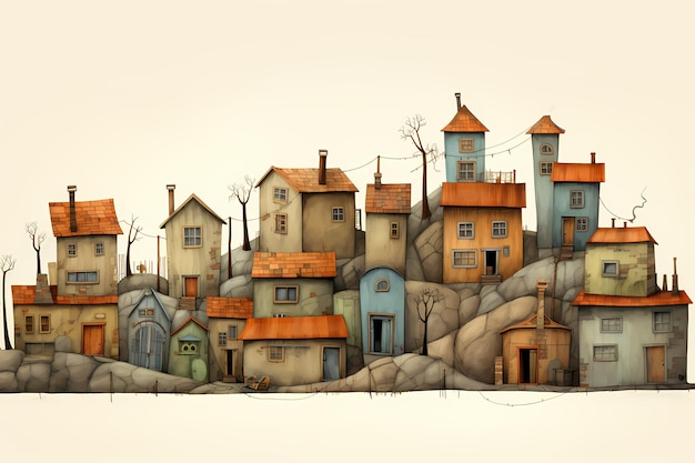 un dibujo de casas en una colina por persona
