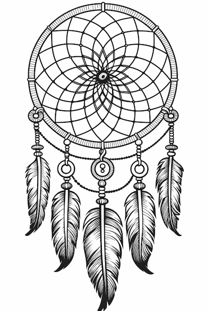 un dibujo de un cazador de sueños con plumas generativo ai