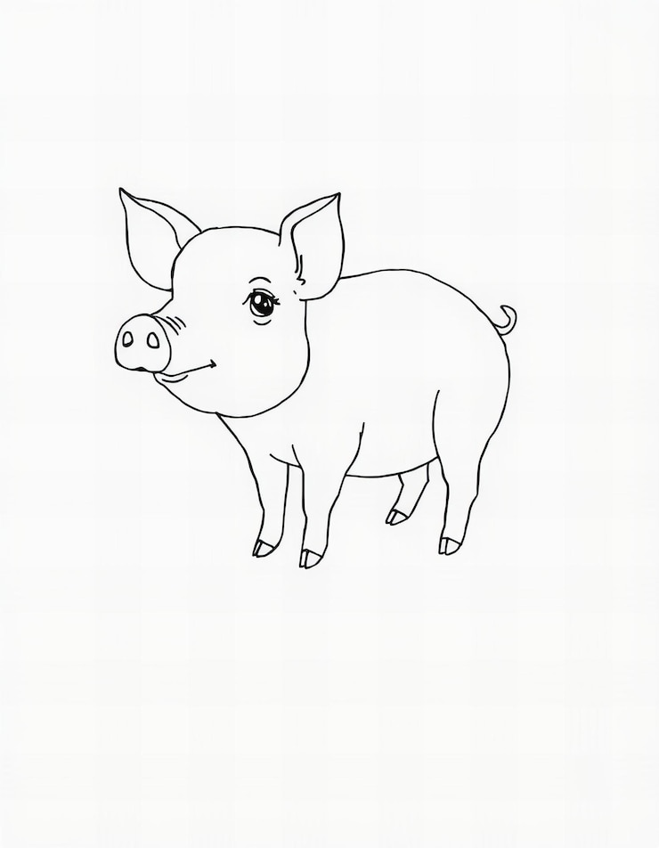 Foto un dibujo de un cerdo con un contorno negro en él