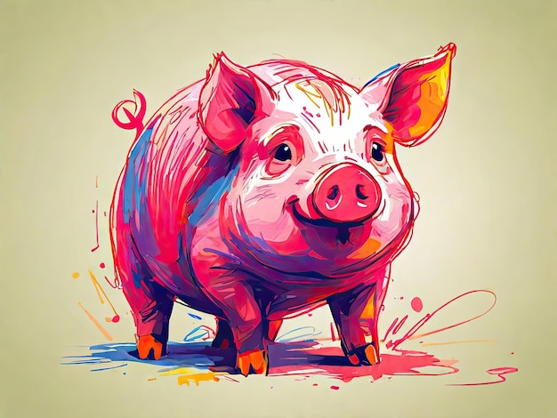 un dibujo de un cerdo con las palabras piggy en él