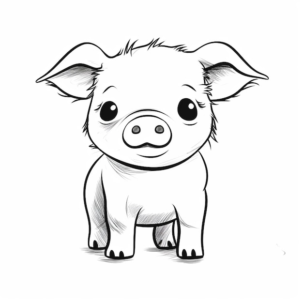 Foto dibujo de un cerdo pequeño con una mirada triste en su rostro generativo ai