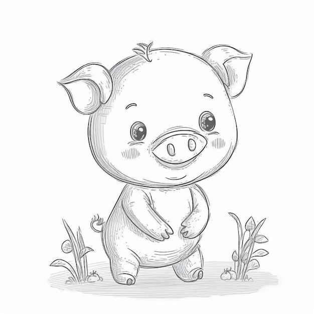 un dibujo de un cerdo de pie en la hierba generativa ai