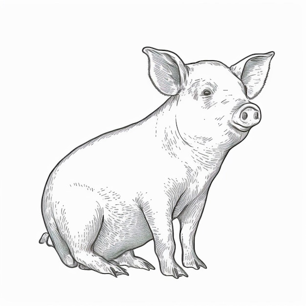 un dibujo de un cerdo sentado en el suelo generativo ai