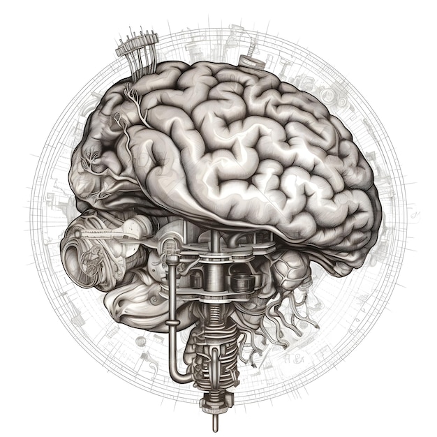 Foto un dibujo de un cerebro con la palabra cerebro en él