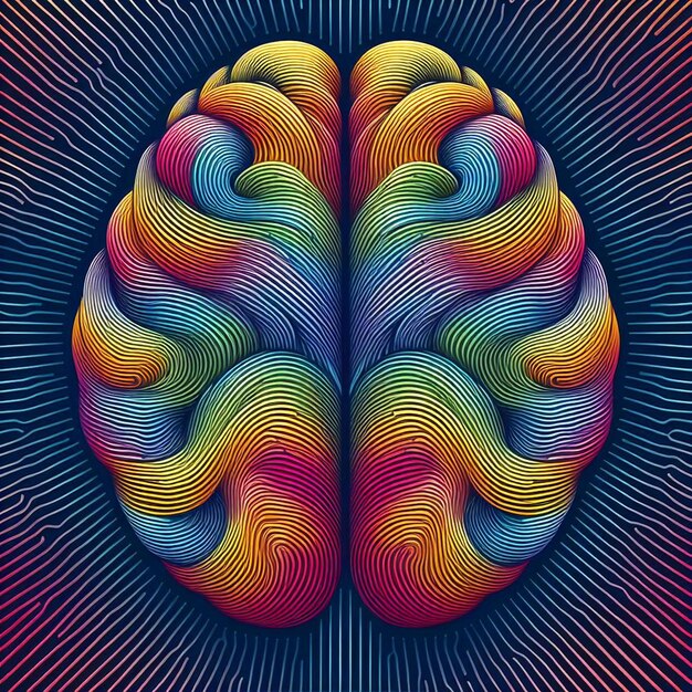 Foto un dibujo de un cerebro con un patrón multicolor