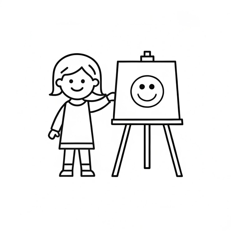 Foto un dibujo de una chica con una cara sonriente en él