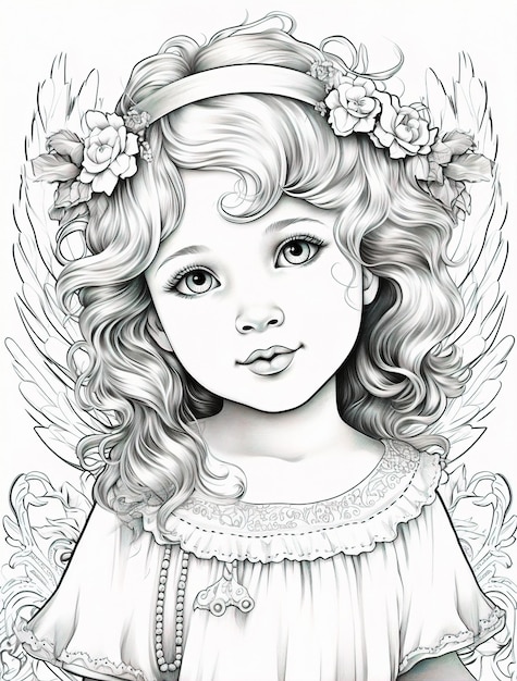 un dibujo de una chica con flores en el cabello.