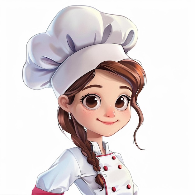 un dibujo de una chica con un sombrero de chef en backbround blanco