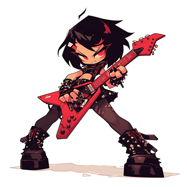 Foto un dibujo de una chica tocando una guitarra con una guitarra roja