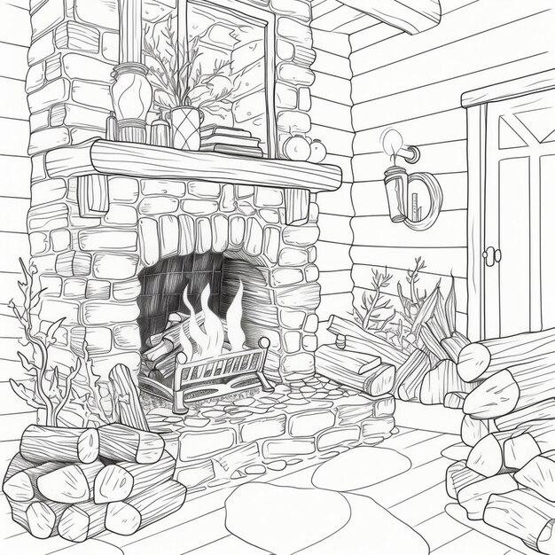 Foto un dibujo de una chimenea con un gato sentado en ella