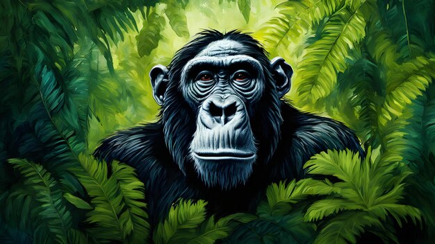 un dibujo de un chimpancé de la jungla