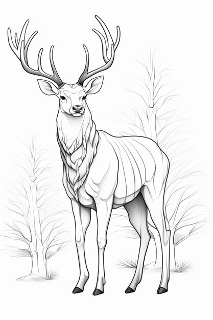 Foto un dibujo de un ciervo con una bufanda alrededor de su cuello generativo ai