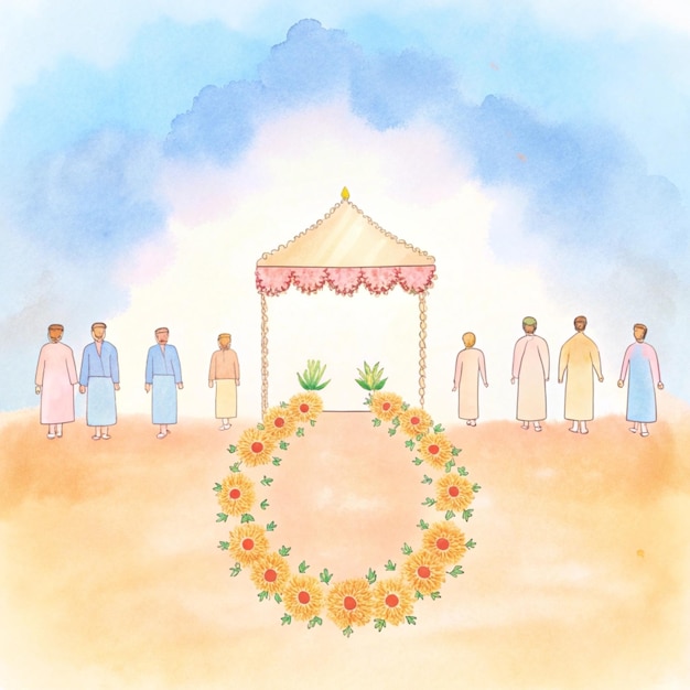 un dibujo de un círculo con un círculo de flores en el medio