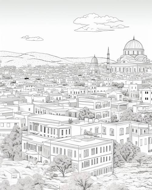 un dibujo de una ciudad con una gran cúpula en el medio generativo ai