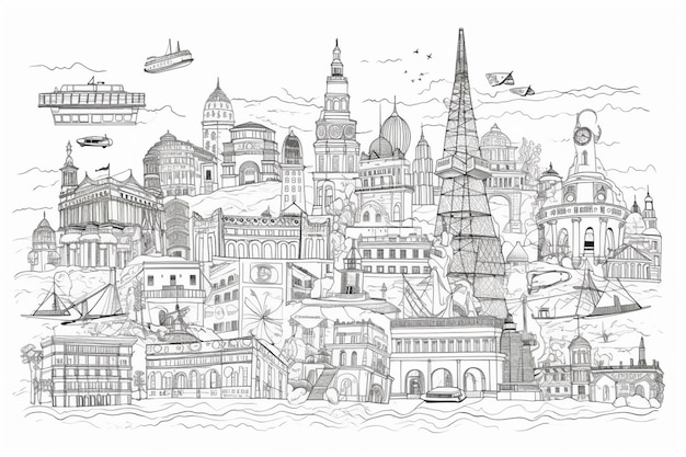 Un dibujo de una ciudad con la palabra "san francisco" en la parte superior.