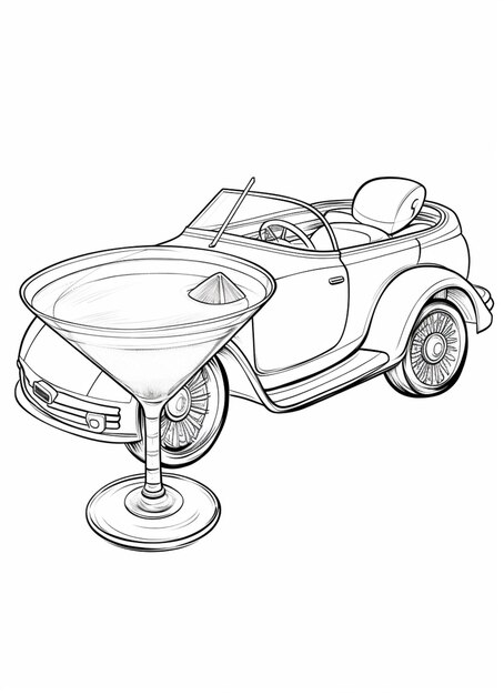 Foto un dibujo de un coche con un vaso de martini en el frente generativo ai