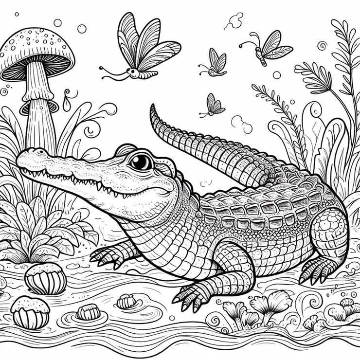 Foto un dibujo de un cocodrilo con un pez en el medio