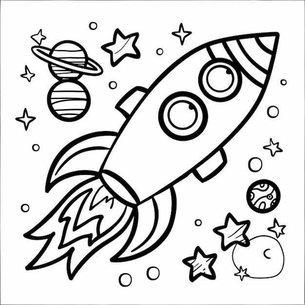 un dibujo de un cohete con una nave espacial en él