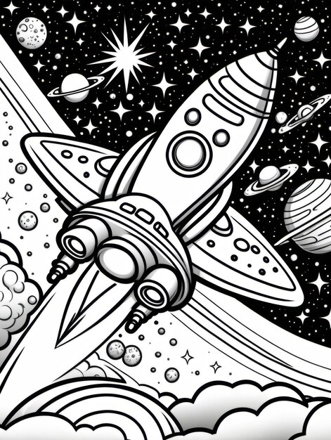 un dibujo de un cohete con una nave espacial en la parte superior