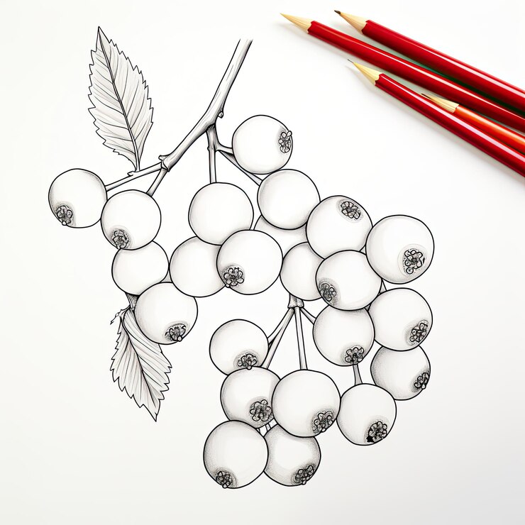 Foto dibujo para colorear en blanco y negro de un arándano