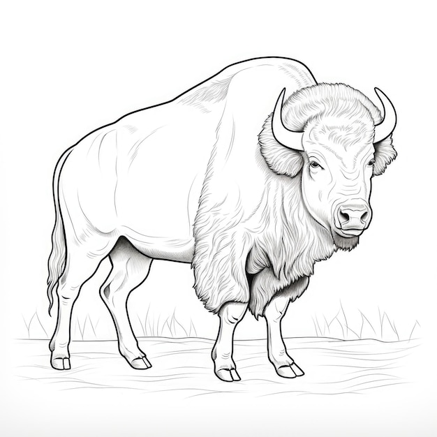 Dibujo para colorear en blanco y negro de un bisonte.